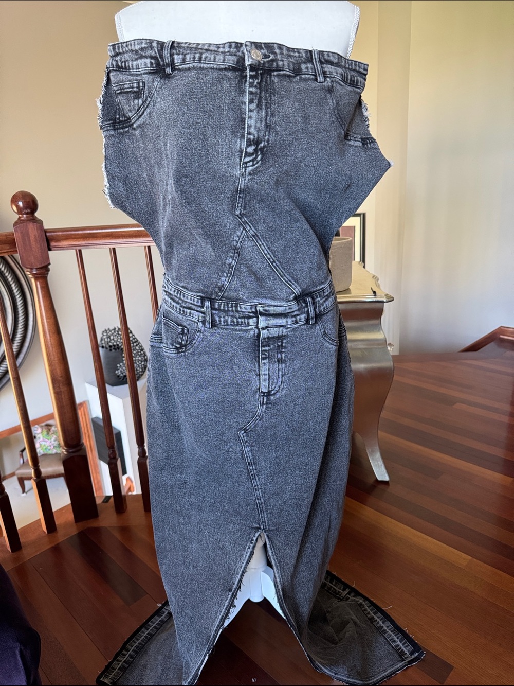 Women’s Washed Black Denim Strapless Dress